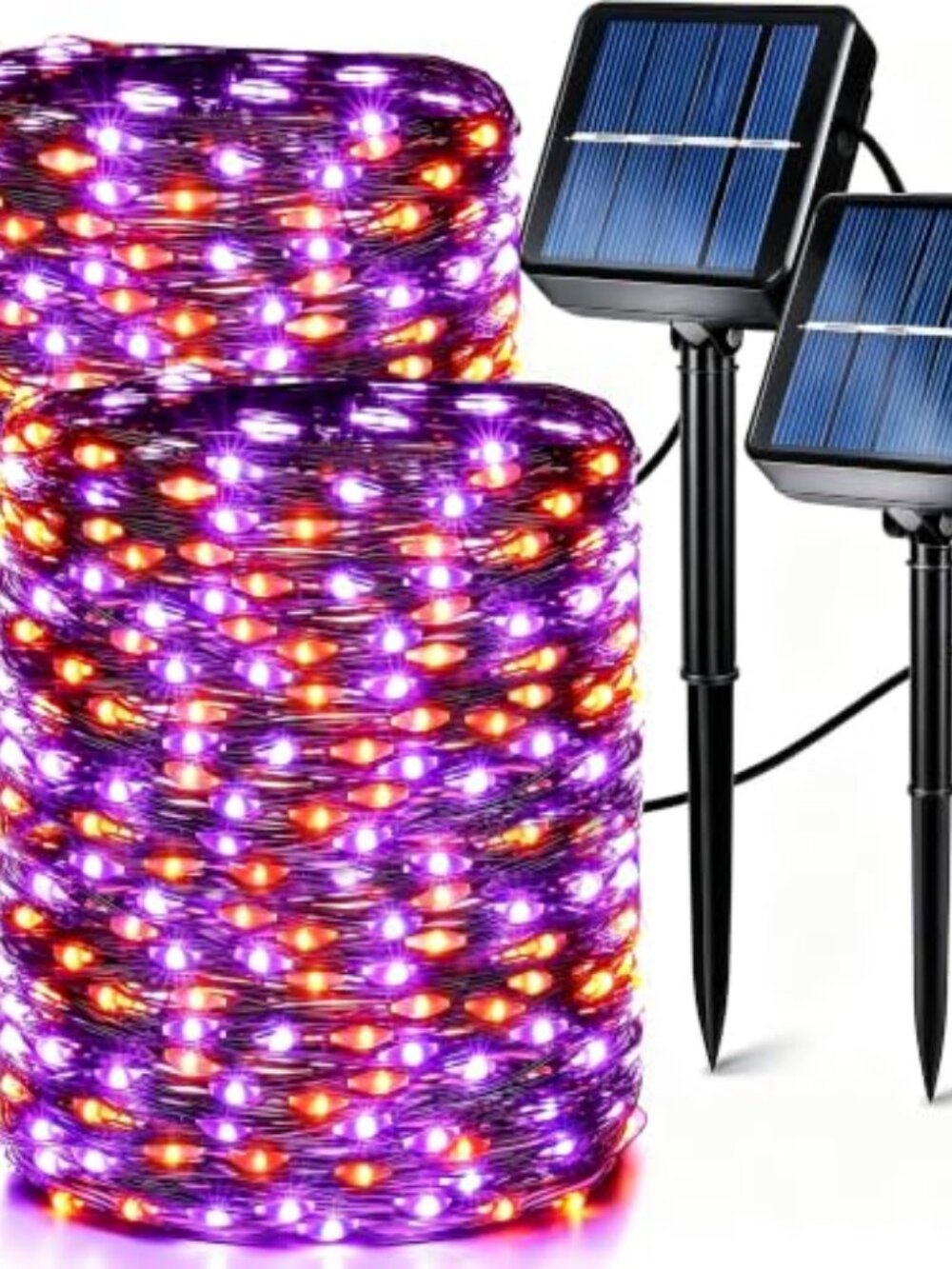 Solar Halloween Lights Outdoor, 2 Pack Total 240 LED Orange Purple